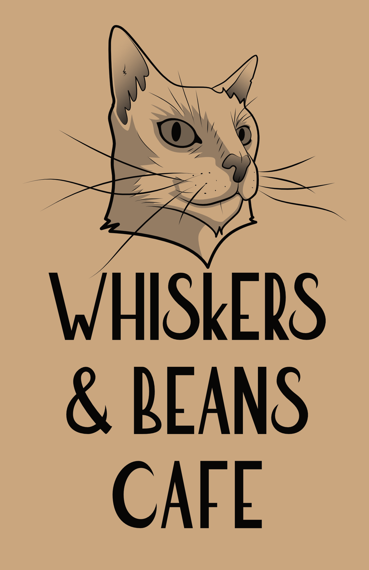 Whiskers & Beans Cafe Logo - brown