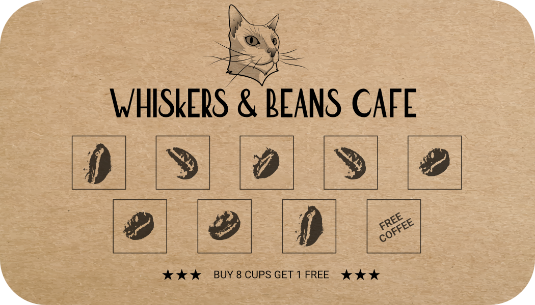 Whiskers & Beans Cafe loyalty card